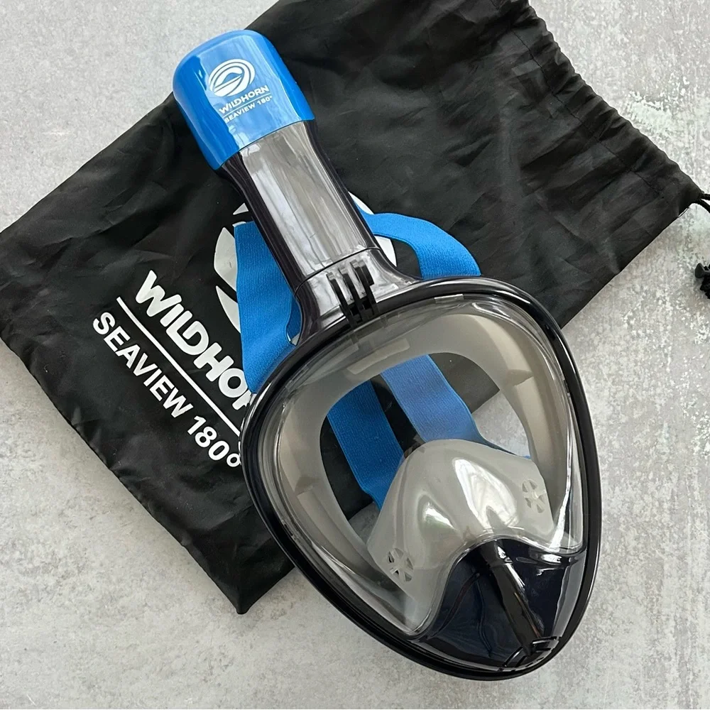SEAVIEW 180 Degree Panoramic Snorkel Mask- Full Face Design, Blue - S/M